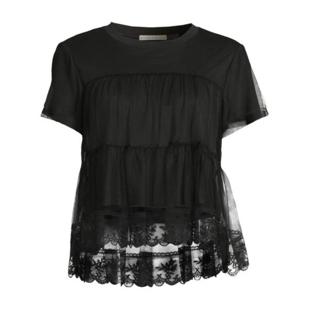 ALICE + OLIVIA Dreema Tiered Lace Tee in Black sz S 295$ - Picture 4 of 5